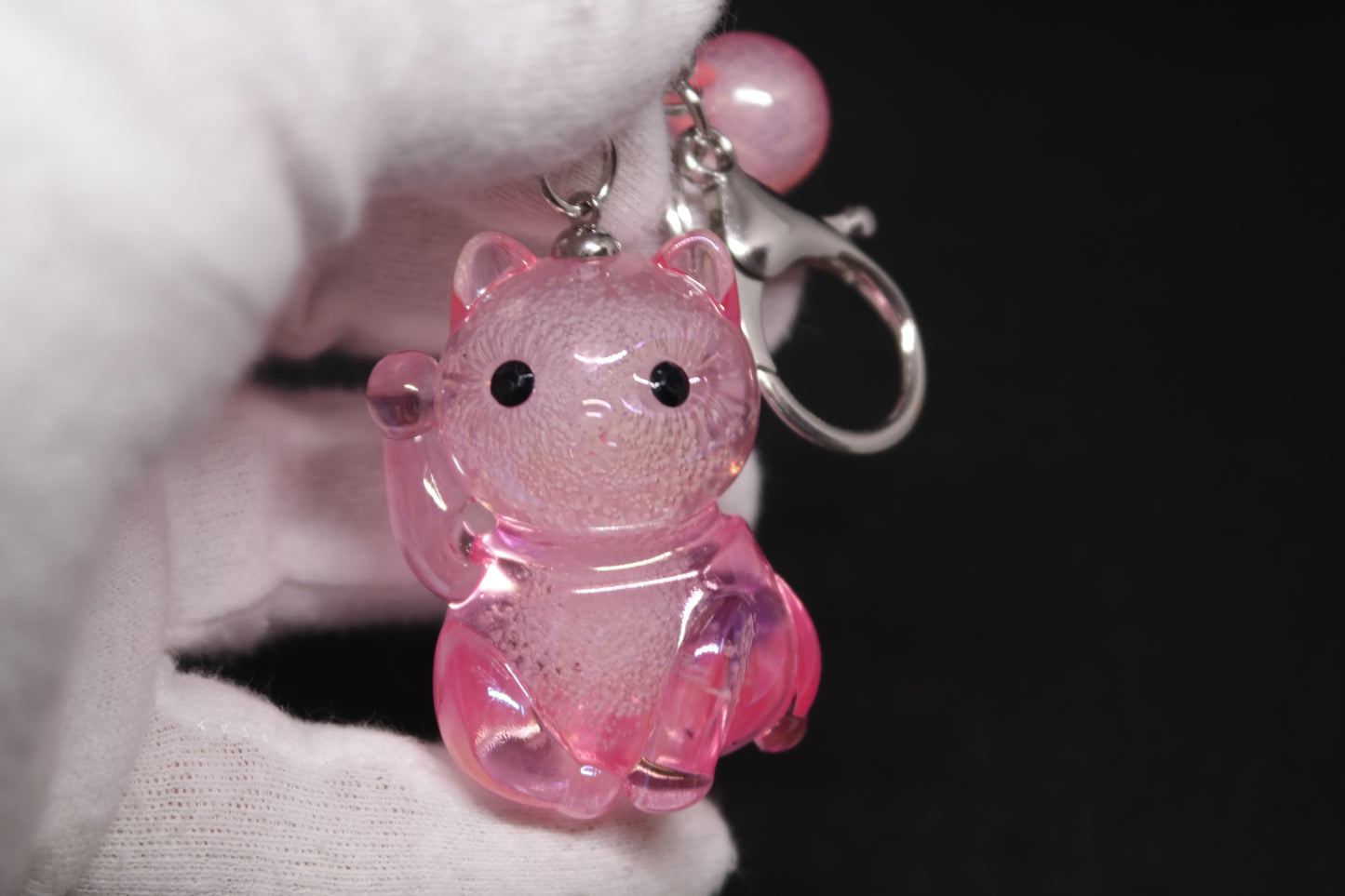 Lucky Cat Crystal Resin Keyring Pink