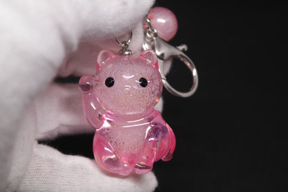 Lucky Cat Crystal Resin Keyring Pink