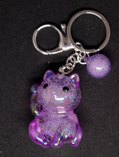 Lucky Cat Crystal Resin Keyring Purple