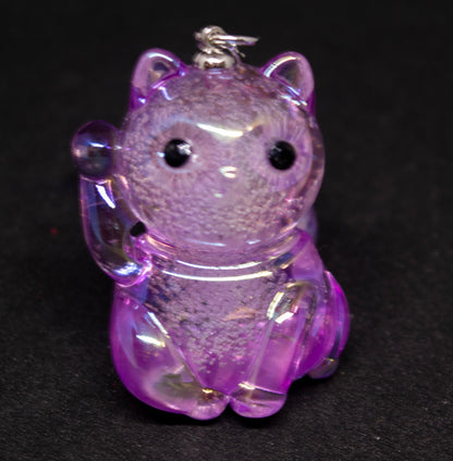 Lucky Cat Crystal Resin Keyring Purple