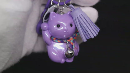Lucky Cat Purple Keyring