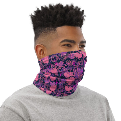 Hearts Breast Cancer Ribbon Navy - Neck Gaiter