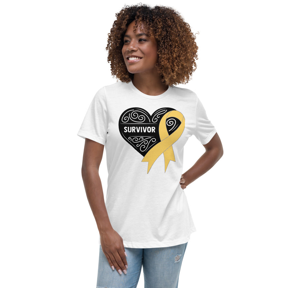 Survivor Black Childhood Cancer -- Womens Relaxed T Shirt