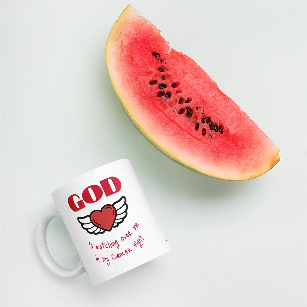 God is watching over me in my cancer fight - Mug
