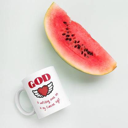 God is watching over me in my cancer fight - Mug