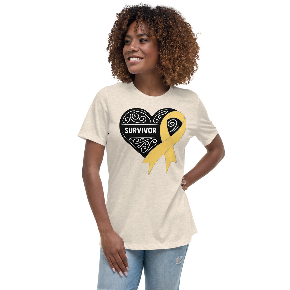 Survivor Black Childhood Cancer -- Womens Relaxed T Shirt