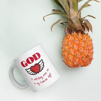 God is watching over me in my cancer fight - Mug