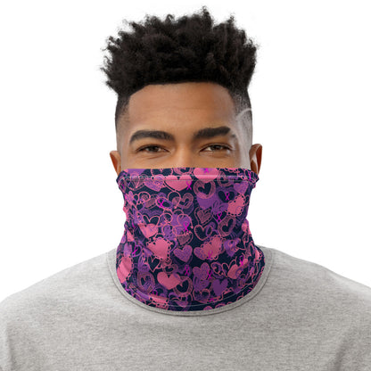 Hearts Breast Cancer Ribbon Navy - Neck Gaiter