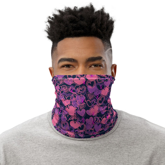 Hearts Breast Cancer Ribbon Navy - Neck Gaiter