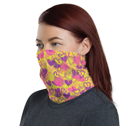 Hearts Breast Cancer Ribbon Mellow Yellow - Neck Gaiter