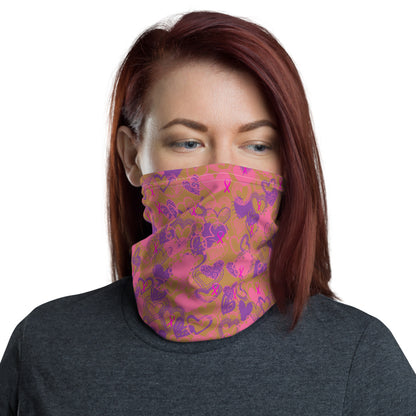 Hearts Breast Cancer Ribbon Dark Nude - Neck Gaiter