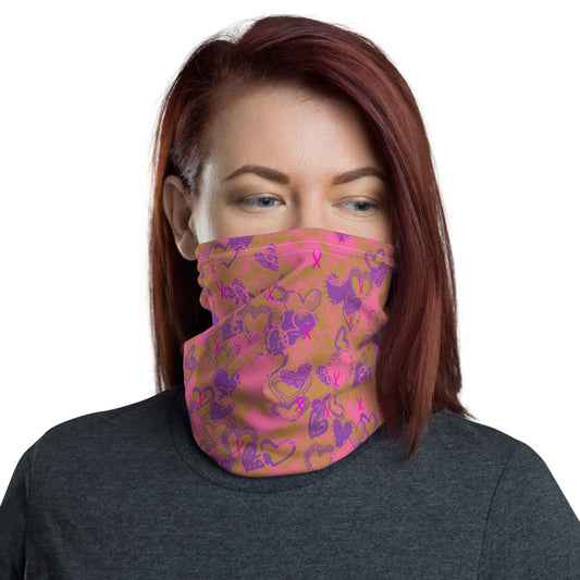 Hearts Breast Cancer Ribbon Dark Nude - Neck Gaiter