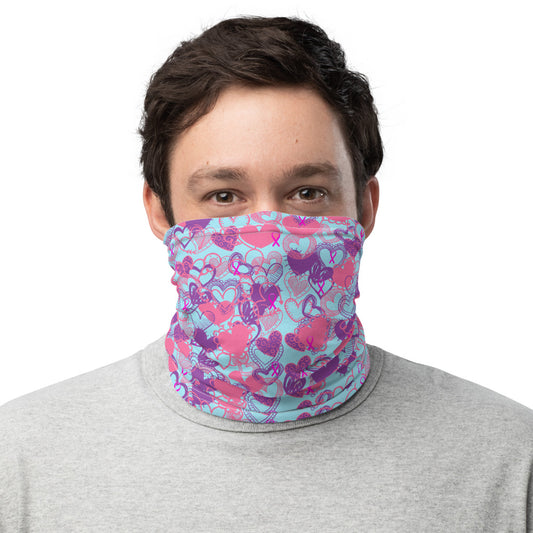 Hearts Breast Cancer Ribbon Light Blue - Neck Gaiter