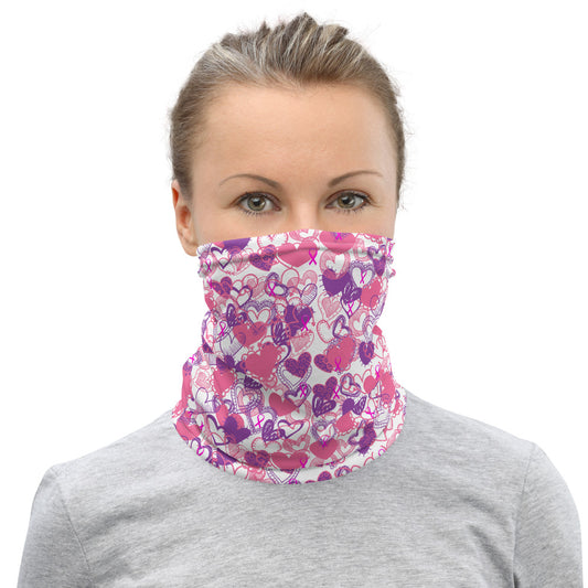 Hearts Breast Cancer Ribbon White - Neck Gaiter