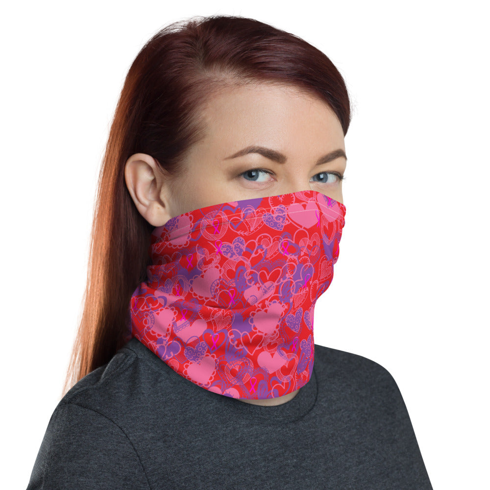 Hearts Breast Cancer Ribbon Red - Neck Gaiter