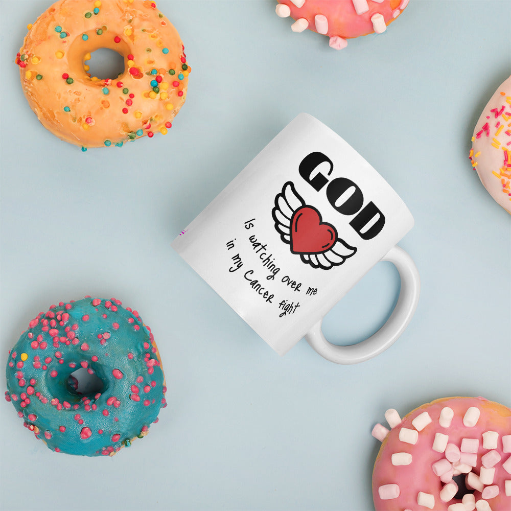 God is watching over me in my cancer fight - Mug