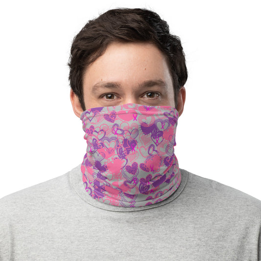 Hearts Breast Cancer Ribbon Grey - Neck Gaiter