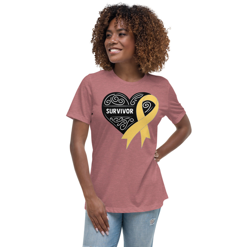 Survivor Black Childhood Cancer -- Womens Relaxed T Shirt