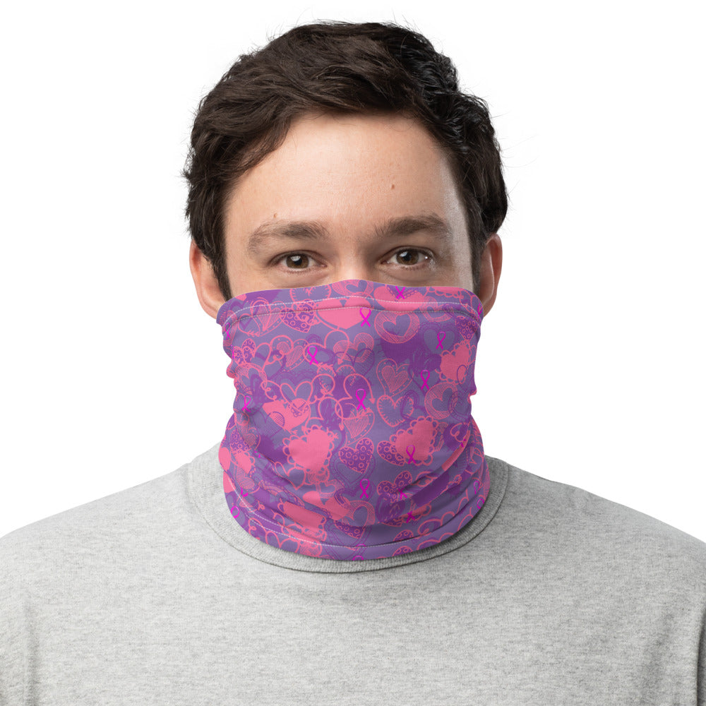 Hearts Breast Cancer Ribbon Mauve - Neck Gaiter