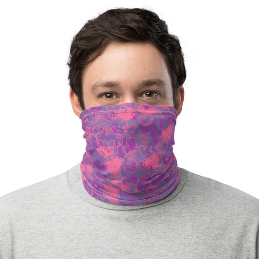 Hearts Breast Cancer Ribbon Mauve - Neck Gaiter