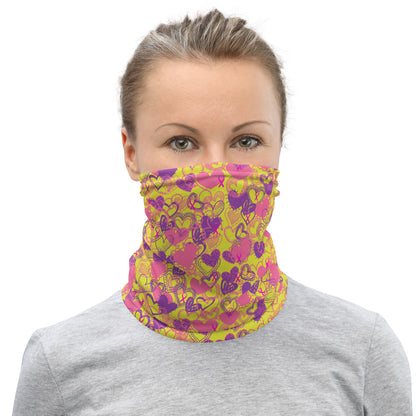 Hearts Breast Cancer Ribbon Yellow - Neck Gaiter
