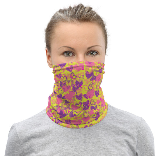 Hearts Breast Cancer Ribbon Yellow - Neck Gaiter