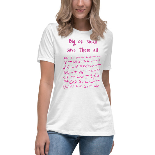 Save the boobs - pink writing -- Womens Relaxed T Shirt