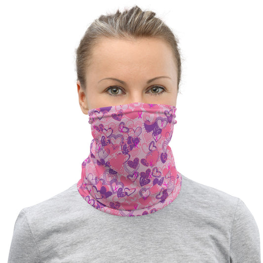 Hearts Breast Cancer Ribbon Pink - Neck Gaiter