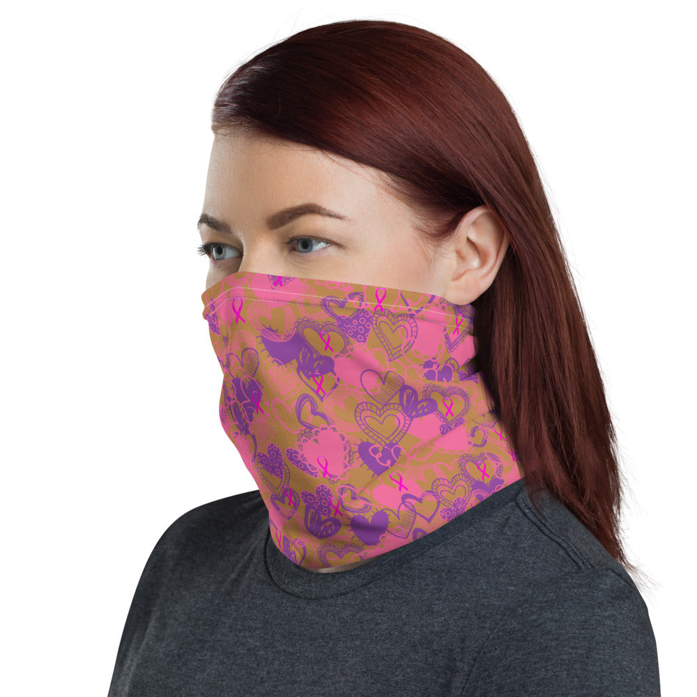 Hearts Breast Cancer Ribbon Dark Nude - Neck Gaiter