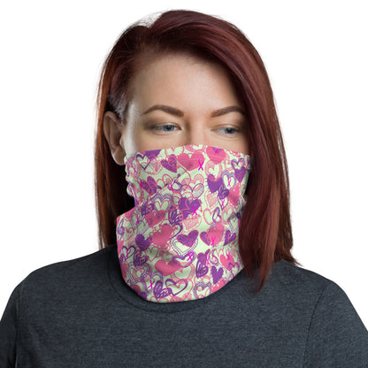 Hearts Breast Cancer Ribbon Pale Green - Neck Gaiter