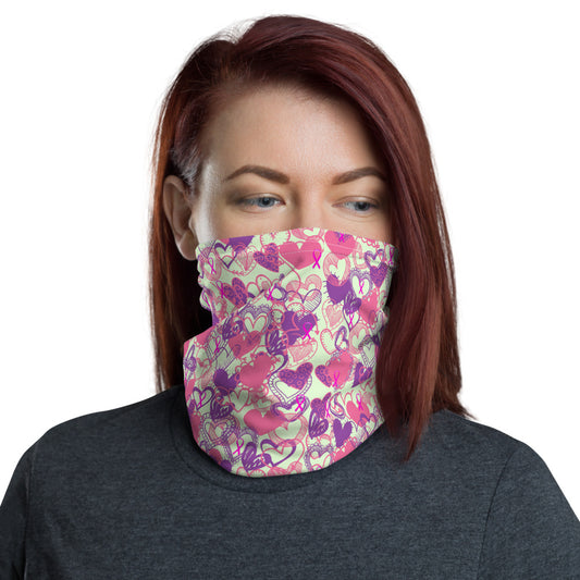 Hearts Breast Cancer Ribbon Pale Green - Neck Gaiter