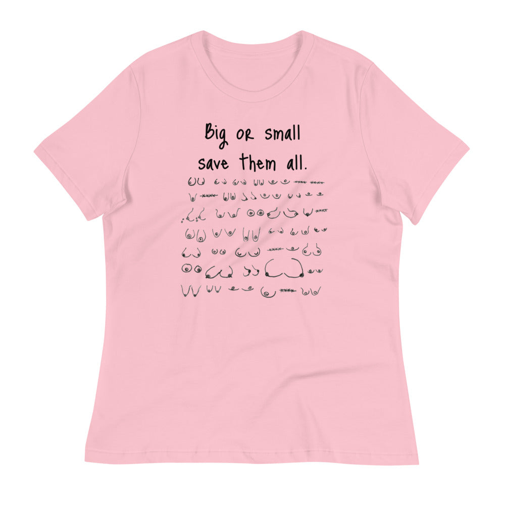 pink shirt with black writing