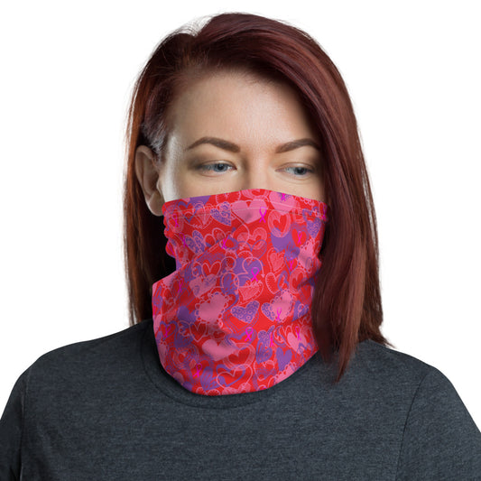Hearts Breast Cancer Ribbon Red - Neck Gaiter