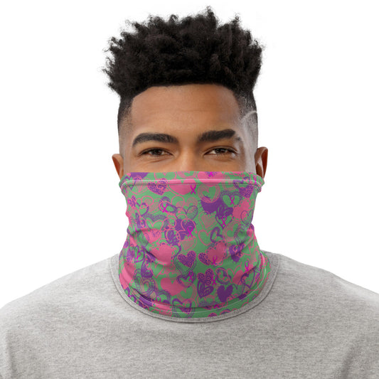 Hearts Breast Cancer Ribbon Green - Neck Gaiter
