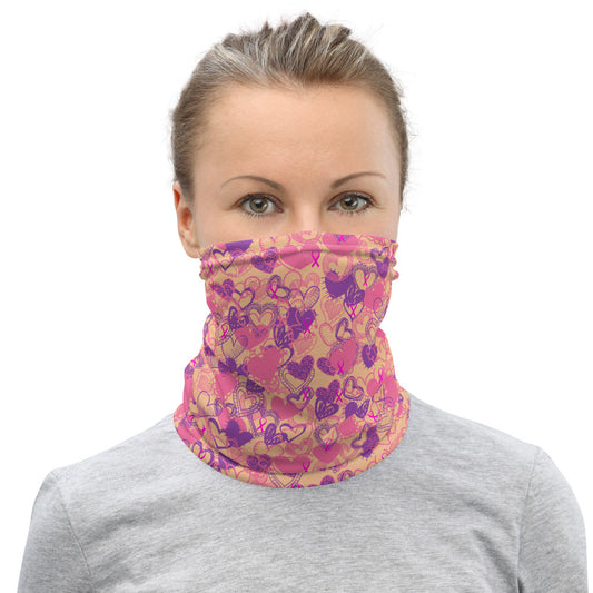 Hearts Breast Cancer Ribbon Nude - Neck Gaiter