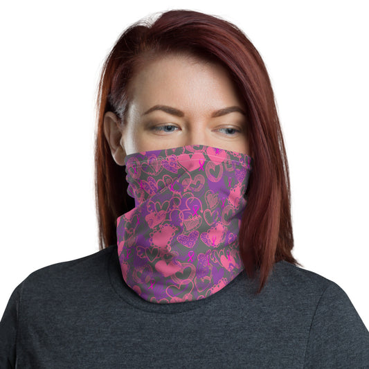 Hearts Breast Cancer Ribbon Dark Grey - Neck Gaiter