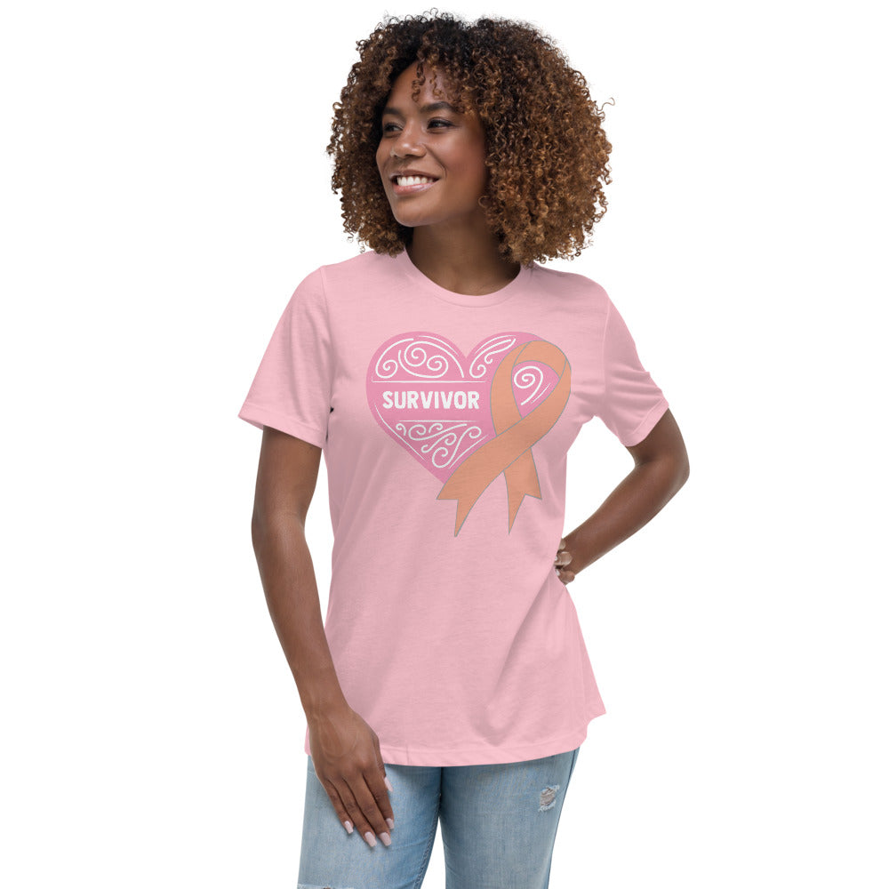 Survivor Pink Uterine or Endometrial Cancer -- Womens Relaxed T Shirt