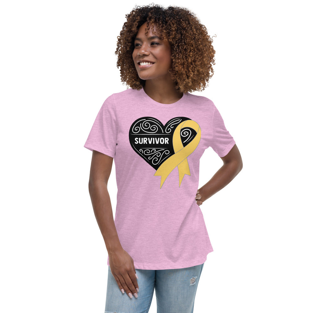 Survivor Black Childhood Cancer -- Womens Relaxed T Shirt