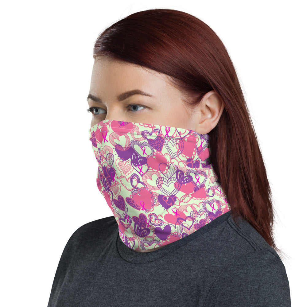 Hearts Breast Cancer Ribbon Pale Green - Neck Gaiter