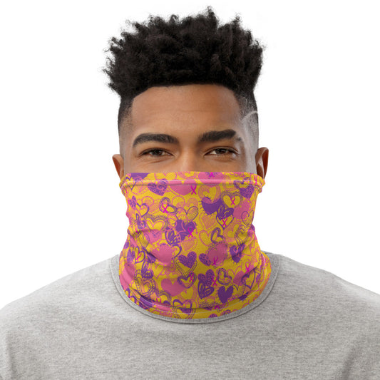 Hearts Breast Cancer Ribbon Mustard Yellow - Neck Gaiter