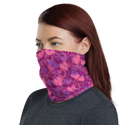 Hearts Breast Cancer Ribbon Purple - Neck Gaiter