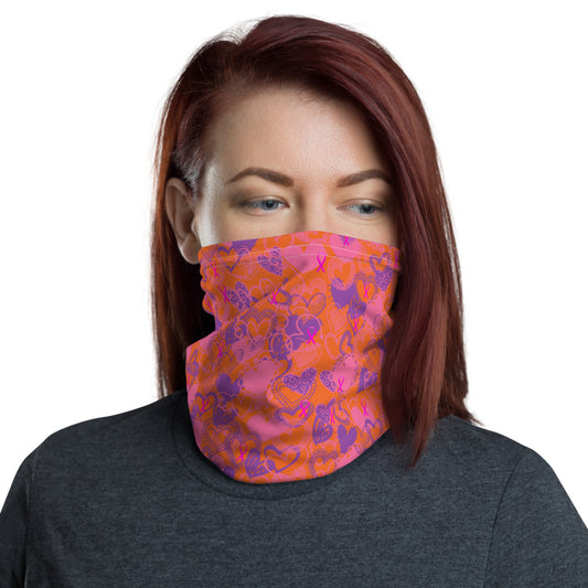 Hearts Breast Cancer Ribbon Orange - Neck Gaiter