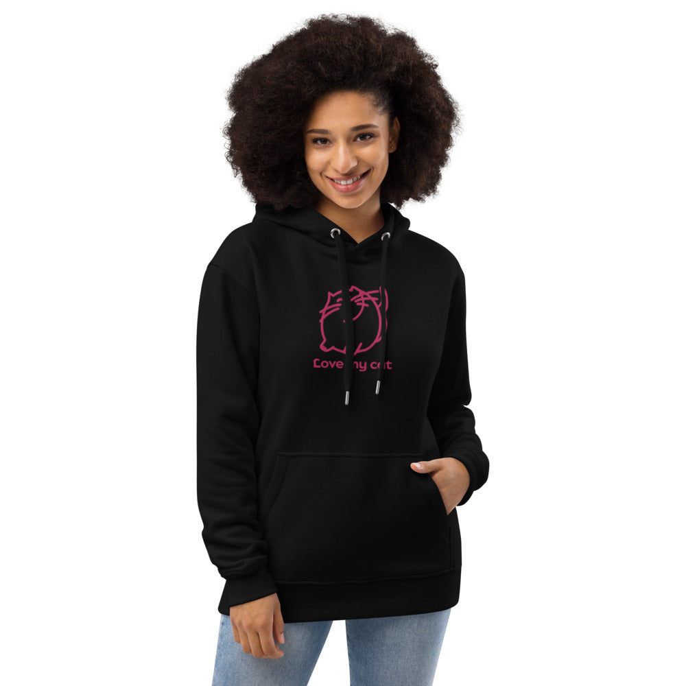 Batty Catty Love Cats PINK Embroidered Unisex Premium eco hoodie