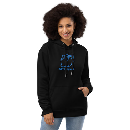 Batty Catty Love Cats Unisex BLUE Embroidered Premium eco hoodie