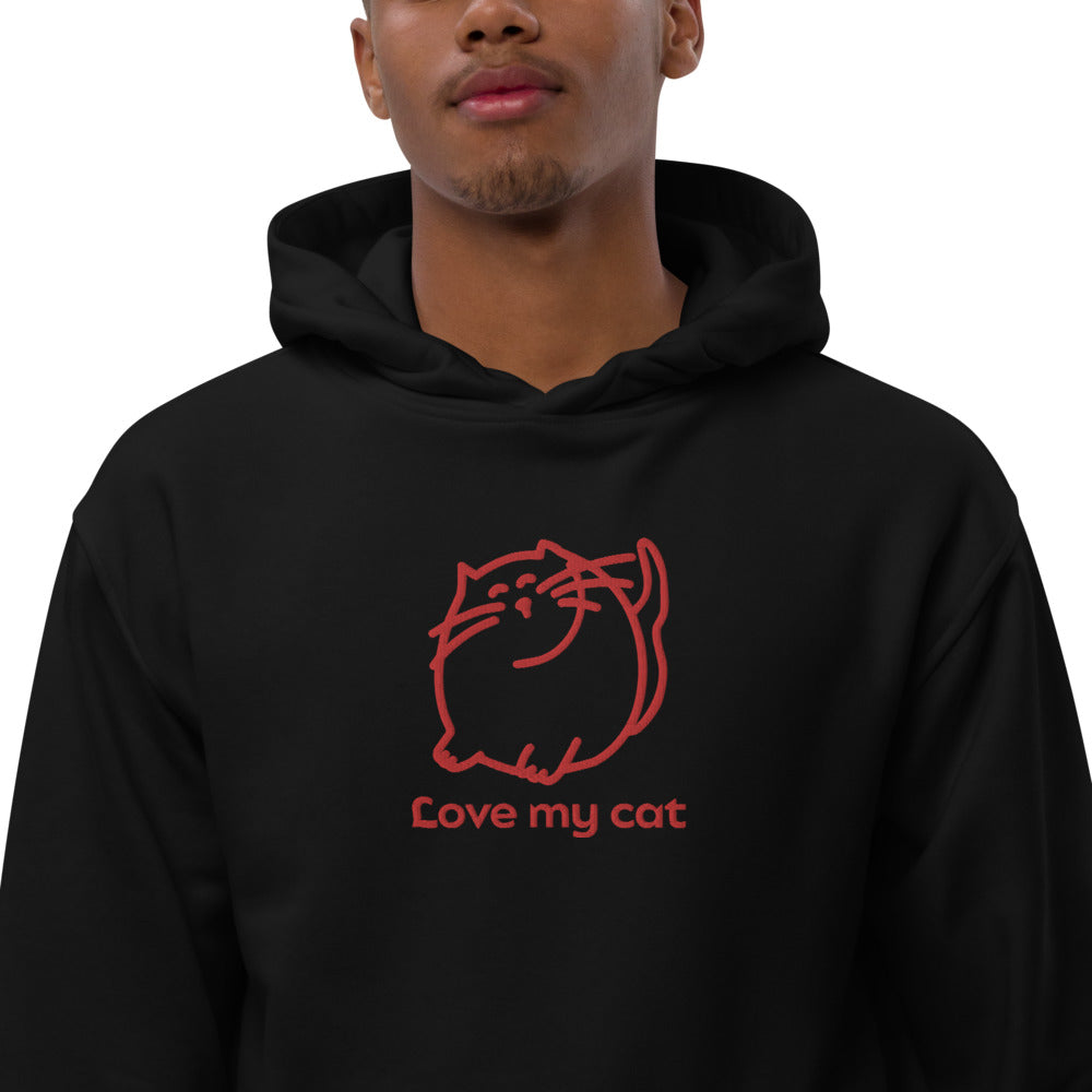 Batty Catty Love Cats RED Embroidered Unisex Premium eco hoodie