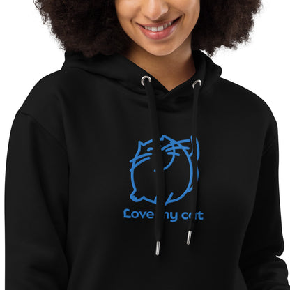 Batty Catty Love Cats Unisex BLUE Embroidered Premium eco hoodie