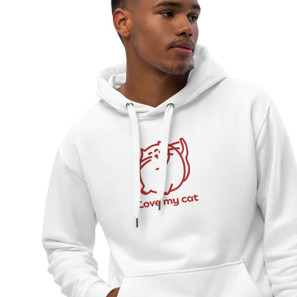 Batty Catty Love Cats RED Embroidered Unisex Premium eco hoodie