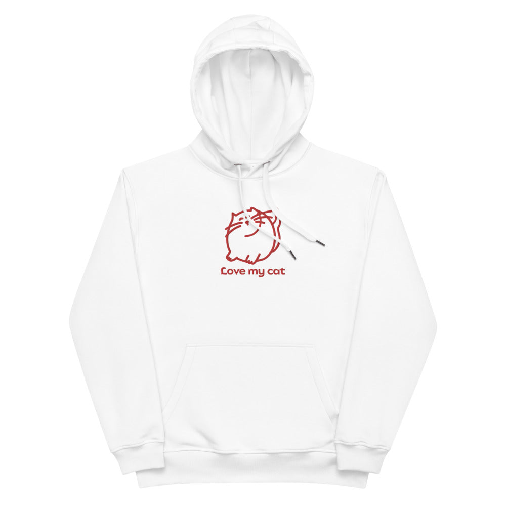 Batty Catty Love Cats RED Embroidered Unisex Premium eco hoodie