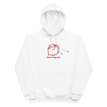 Batty Catty Love Cats RED Embroidered Unisex Premium eco hoodie