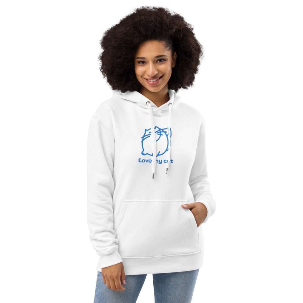 Batty Catty Love Cats Unisex BLUE Embroidered Premium eco hoodie